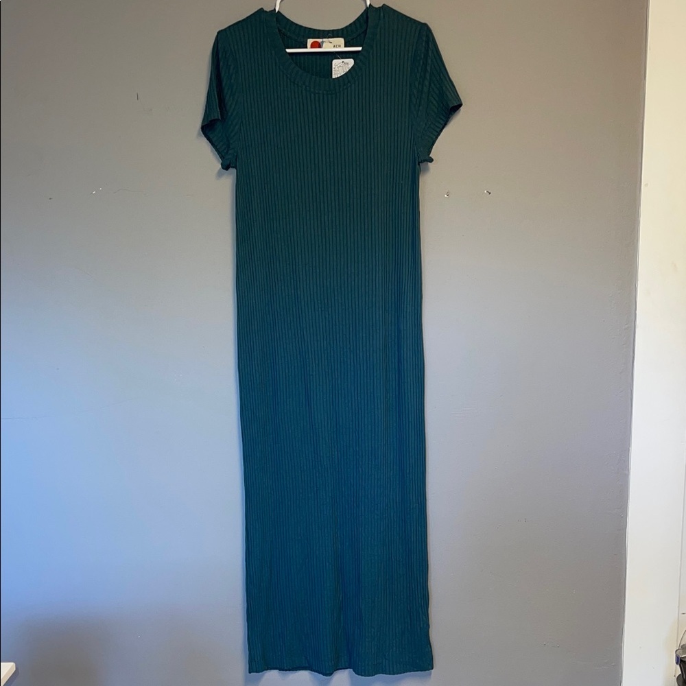 NWOT Free People Teal Ribbed Short Sleeve Maxi Dress